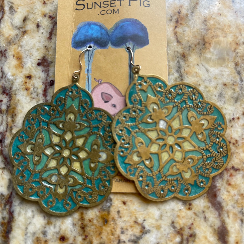 Gold And Green Floral Earrings 14$